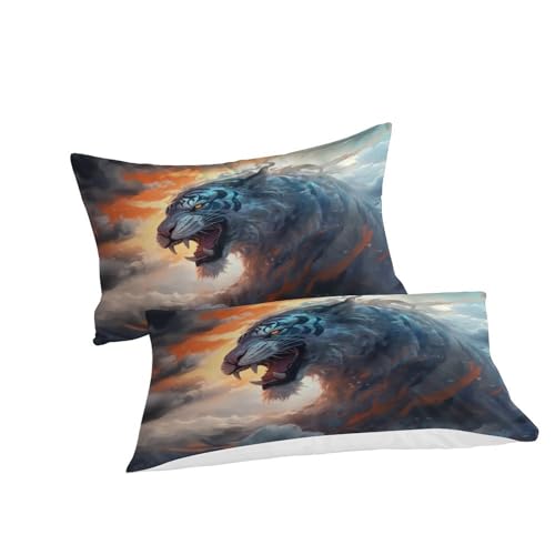 Parure de lit tigre 3D 220x240 cm avec housse de couette et taies d'oreiller en microfibre douce