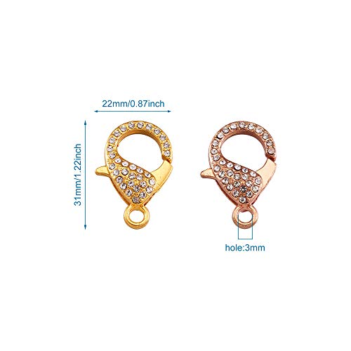 Kissitty 10Pcs Rhinestone Lobster Claw Clasps 31X22Mm Random Mixed Color Alloy Metal Necklace Clasp For Jewelry Necklaces Bracelet Making #TOP2