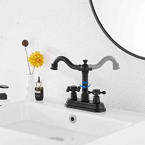 Bathroom Faucet Matte Black GGStudy 2 Handles 4 Inches Centerset Faucet Bathroom Vanity Faucet with Drain Assembly and Supply Hose Lavatory Faucet Mixer Double Handle Tap Deck Mounted by GGStudy - Used condition - Image 4