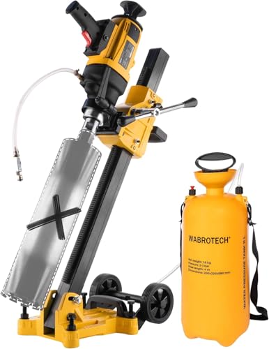 WABROTECH® Kernbohrgerät Handgeführt ⌀22–202 mm an Kernbohrständer und Wasserzuführgerät 11 L - Diamant Kernbohrmaschine 1400 U/min mit PRCD – Kernlochbohrmaschine 2300 W für Nass und Trockenbohrungen