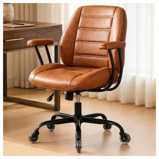 YUNSCEND Brown Leather Office Chair