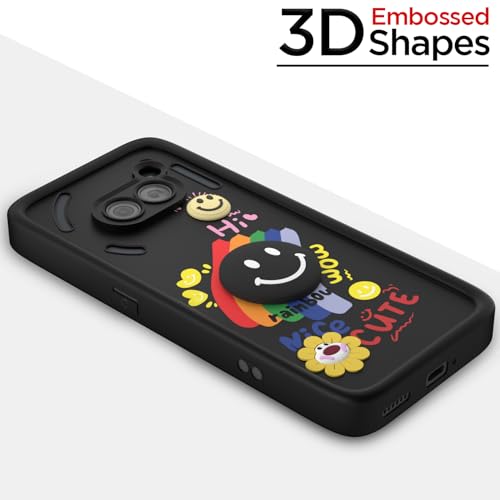 Image of Pikkme Back Cover for Nothing Phone 2A / 2A Plus | Soft Silicone| Cute Rainbow Smile & 3D Cartoon Flower Design | Shockproof Raised Camera Protection Bumper Case (Black)