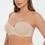 CASOLACE Women's Back Smoothing Plus Size Underwire Bandeau Strapless Bra Beige 46DD - Image 6