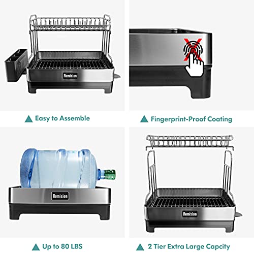 Romision Dish Drying Rack, 304 Stainless Steel 2 Tier Large Dish Rack And Drainboard Set With Swivel Spout Drainage, Full Size Dish Drainer With Utensil Holder For Kitchen Counter Of Big Family #TOP6