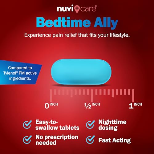 Image of NUVICARE Pain Relief PM, Acetaminophen 500mg & Diphenhydramine 25mg, 100Ct | Compares to Tylenol PM; relieves nighttime aches, pains & headache while helping you fall asleep, extra strength, sleep aid