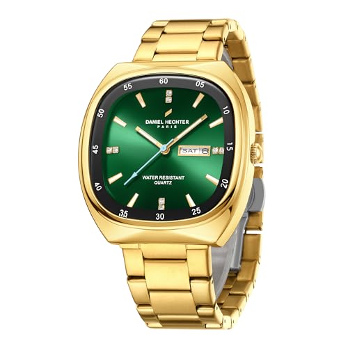Image of Daniel Hechter Paris Bercy Collection Analog Quartz Watch for Men with Square Dial, Day-Date Display, Crystal Hour Markers and Stainless Steel Strap - DHM1053