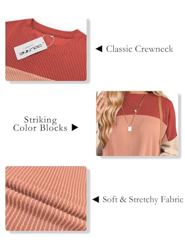 Image of DOLNINE Plus Size Tops for Women Long Sleeve Color Block Ribbed Knit Tunic
