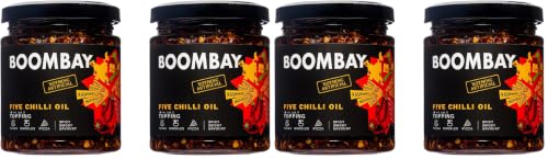 Image of Boombay Five Chilli Oil Topping 190 grams | Nothing Artificial | No Bad Oils | Zero Sugar | Plant Based | Use as a Tadka for Dal, Topping on Pizza, Spicy Flavour to Noodles (Pack of 4)