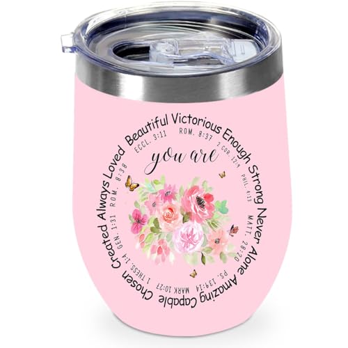 Bible Verse Pink Floral Stainless Steel Travel Tumbler Cups, Wine Tumbler