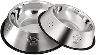 SUOXU Stainless Steel Dog Bowls, Dog Feeding Bowls,Dog Plate Bowls With Non-slip Rubber Bases,Small Pet Feeder Bowls And Water Bowls .Pack of 2
