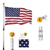 CO-Z 20 Feet Aluminum Telescoping Flag Poles with 3-Feet-by-5-Feet American Flag, Golden Ball Finial, PVC Sleeve and Hooks & Screws