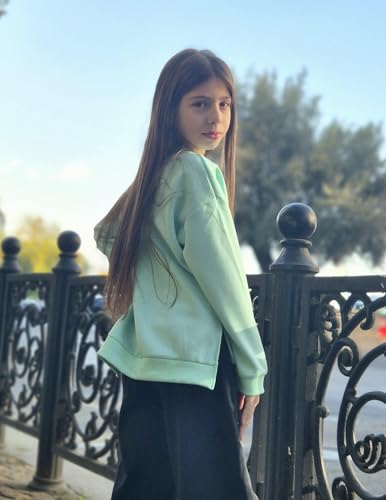 Image of Arshiner Girls Crewneck Sweatshirt Long Sleeve Pullover Tops Drop Shoulder Sweatshirts Side Split