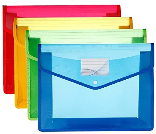 Image of FEDUS Document Holder Envelope Folder,File Storage Bag withSnap Button Transparent Plastic File for Document File Holder /Document Folder for Certificate Legal Document OrganizerPack 4 Multicolor