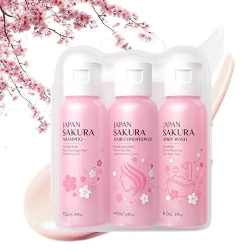 Sakura Shower Gift Sets for Women, Travel Size Toiletries Set, Mini Toiletries for Women Gift Sets with Hair Shampoo and Conditioner Sets and Body Wash, Gym&Holiday Essentials