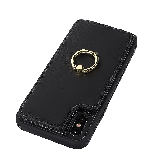 Image of for iPhone Xs Max Case with Card Holder and Strap for Women,Crossbody Lanyard,Kickstand Ring Stand,Snap Clasp,Phone Wallet Cases 6.5 inch(Black)