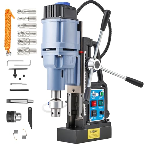 ZELCAN Perceuse Magnétique avec 6 Forets Perceuse à Colonne Électrique Portable 1550W 13900N 650 tr/min Max. Diamètre d'Alésage 50mm Max. Profondeur...