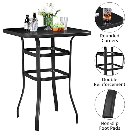 Yaheetech 3Pcs Outdoor Patio Bar Stools Set, Swivel Bistro Chairs with High Back and Armrest and 40.5" Height Metal Square Table All Weather Furniture Set for Cafes Yard Lawn and Garden