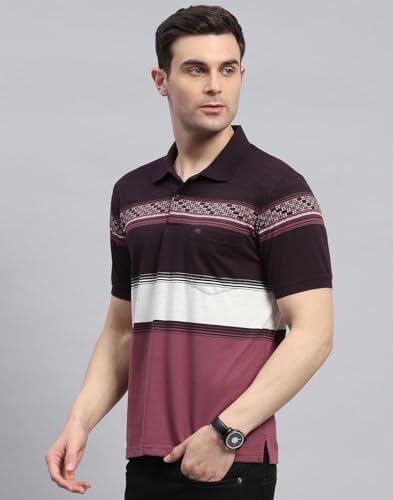 Image of Monte Carlo Mens Striped Polo Collar Half Sleeve Cotton Blend Casual T-Shirt (224064162)