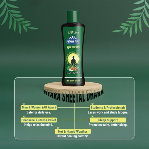 Image of NYARA Sheetal Dhara Ayurvedic Cooling Oil with Bhringaraj Brahmi Pudina Sat Kapoor Aloe Vera Essential Oils for Head Scalp and Body Massage 50ml (Pack of 3)