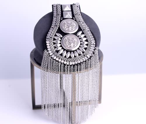 Image of 2 Pcs Vintage Tassel Link Chain Epaulet Shoulder Boards Badge Brooch For Men Women Uniform Epaulettes Accessories