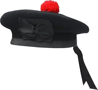 Gohar and Sons Indus Balmoral Hat - Traditional Scottish Hat Highland Dress Cap with Red Pompom on Top