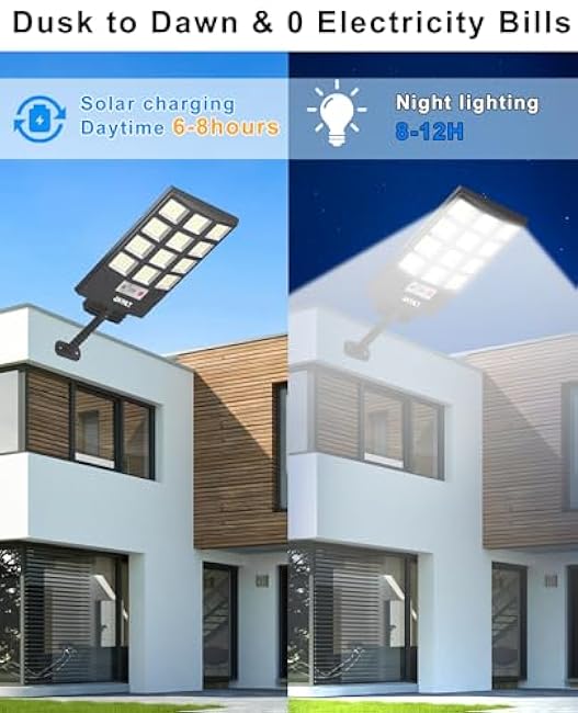 JAYNLT Solar Lights for Outside, 5 Lighting Modes Solar Flood Security Light with Motion Sensor & Dusk to Dawn&Remote, 6500K Street Lamps for Yard Garden,Shop - 2PACK