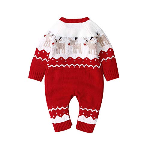 Odot Baby Sweater Romper Kerst Jumpsuits, Gebreide Baby Lange Mouw Kleding Rendier Patroon Outfit voor Pasgeboren Baby Jongen Meisje (80, Rood) - Afbeelding 4