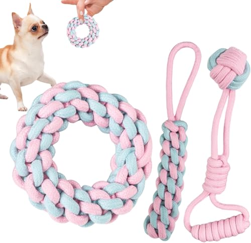 犬用ロープおもちゃ,犬用ロープおもちゃ, 犬用ロープ 3 本 犬用噛むロープ, 環境に優しい洗える犬用おもちゃロープ、大型犬、屋内&屋外遊び、小型犬、中型犬、大型犬用