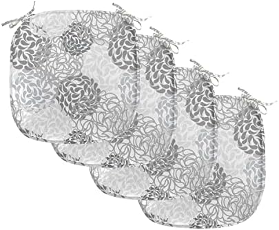 Lunarable Floral Chair Seating Cushion Set of 4, Mixed Florets Pattern Abstract Buds Flourishing Blooms Design, Seat Pads for Office with Anti-Slip Backing, 16"x16", Charcoal Grey White