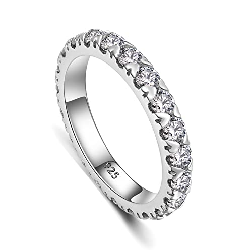 Minddha Pure Sterling Silver Rings - High Polish Rings For Women - Cubic Zirconia Cz Wedding Band Stackable Ring - Christmas, Valentines, Birthday, Women's Day, Mothers Day Gifts - 3Mm Band Size 4 #TOP7