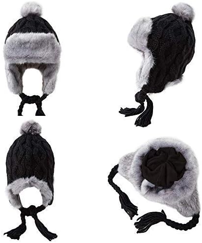 Womens Knit Peruvian Beanie Hat Winter Warm Wool Crochet Tassel Peru Ski Hat Cap with Earflap Pom