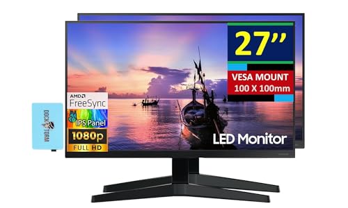Image of Samsung 27 inch FHD IPS Monitor with 5ms Response Time, AMD FreeSync, VESA Mount (100mm), Flicker Free, VGA, HDMI & Dockztorm USB Port Expander, Black Color 2 Pack