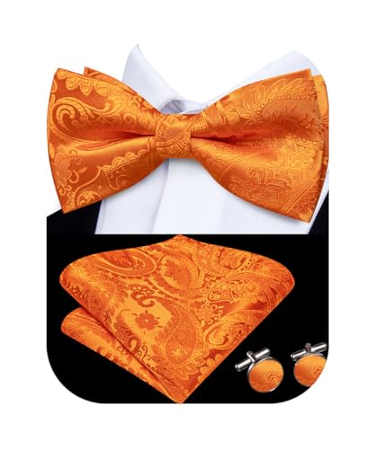 Image of Hi-Tie Bow Ties for Men Pre-Tied Pocket Square with Cufflinks Mens Bowtie Sets for Wedding Formal Party