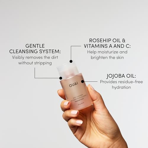OUAI Melrose Place Travel Essentials - Aluminum Free Deodorant (2.5 oz) + Body Cleanser Travel (3 oz) + Body Cream Travel (3.4 oz) - Hydration, Freshness & Rosy Scented Self-Care Set