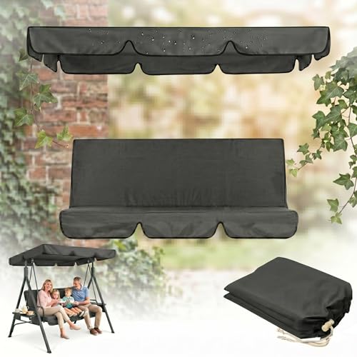 210d Garden Swing Canopy And Seat Cover Set Heavy Duty Waterproof & Uv Resistant Replacement For 3-Seater Swing 2-In-1 Outdoor Furniture Protector(grey 164*114*15cm+130*45*8cm)