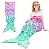 MKAKYES Coperta a Coda di Sirena, Coperta Sirena di Flanella Indossabile, Coperta Coda Sirena Donna per Tutte Le Stagioni, Adatto per Halloween, Natale, Regali di Compleanno, 160 x 70cm