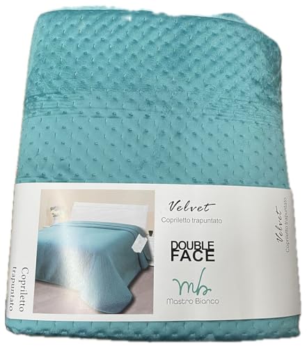 Generico Copriletto Trapuntato - Trapuntino in Velluto di Mastro Bianco Art. Velvet - Colori Numerici Ottanio/Azzurro - misure biancheria matrimoniale