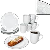 MamboCat Venise Service à petit-déjeuner 12 pièces en porcelaine, composé de 6 assiettes à dessert et 6 tasses à café de 300 ml, ensemble harmonieux pour un usage quotidien