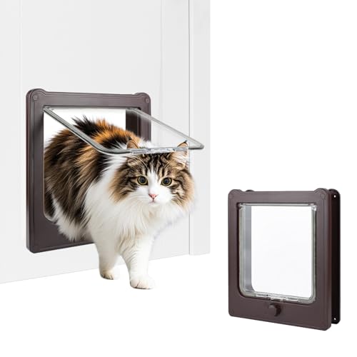 PETLESO 4-Wege-Katzenklappe Klassische Katzentür, Leise Haustiertür mit Magnet, Winddicht und Regendicht, für Katzen und Welpen Geeignet (braun)