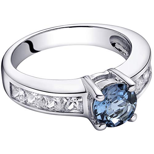 PEORA London Blue Topaz Promise Ring in Sterling Silver, Natural Gemstone, Solitaire Round Shape, 7mm, 1.50 Carats total, Sizes 5 to 93