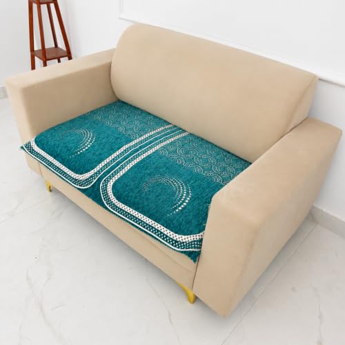 Image of Homerz Premium Chenille Fabric Sofa Cover | Soft, Durable & Dustproof | Decorative Couch Cover (Ghoomar Teal, 2 Seater, Only Seat Cover)