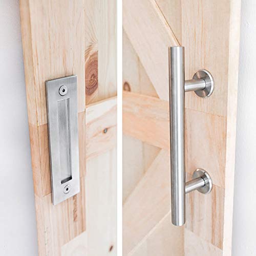 INDUSTRIAL BY DESIGN Heavy Duty 12” Pull and Flush Barn Door Handle Set, Oversized Two-Side Design with Durable Stainless Steel Finish - Contractor's Choice
