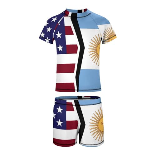American and Argentina FlagChildren's Casual Swimsuit Set - Simple and Versatile7-9Y（120cm）2