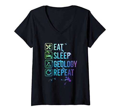 Donna Geology Eat Sleep Repeat Watercolor Gift Maglietta con Collo a V