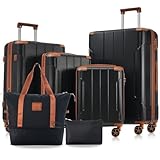YHUBHSIS 6 Piece Luggage Sets with Double Spinner Wheels, Carry on Hardshell Suitcases Set with TSA Lock and 2 Bags, Lghtweight Checked Luggage for Different Travelling (Black Brown, 16'/20'/24'/28')