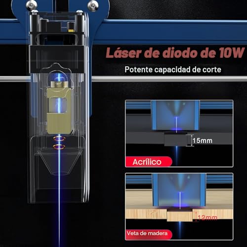 Miniatura 4 de Atomstack A10 Pro Máquina De Grabado Láser 50w, Potencia De Salida De 10 W, Grabado Sin Conexión Y Control Táctil, Doble Punto Comprimido Para Madera, Metal, Acrílico, Cuero, Cerámica, 11000 Mm Min