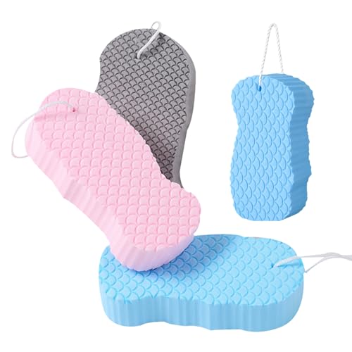 Exfoliating Sponge, Exfoliating Bath Sponge for Deep Exfoliation, Gentle Cleansing for Sensitive Skin, Efficient Bathing with Large Coverage, 3-Piece Set