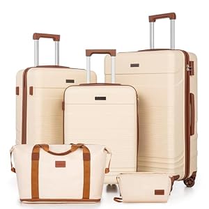 Cobens Gepäcksets 5-teilig mit Spinner-Rädern, leichtes Hartschalen-Koffer-Set mit Schloss für Männer und Frauen, Handgepäck-Reiseset mit strapazierfähigem ABS-Hartschalenkoffer, Beige, 5 Piece Sets (20/24