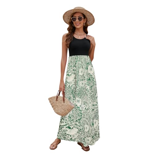 Image of Sherosa Women Boho Chevron Striped Floral Printed Summer Sleeveless Tank Long Maxi Party Dress