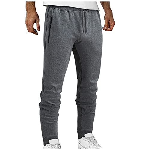 MYNKYLL Calça de moletom masculina com zíper bolso sólido com cadarço casual algodão cintura média c